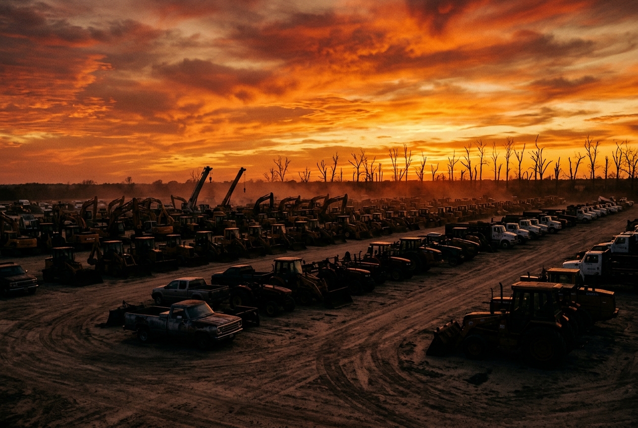 Texas auction yard at dusk